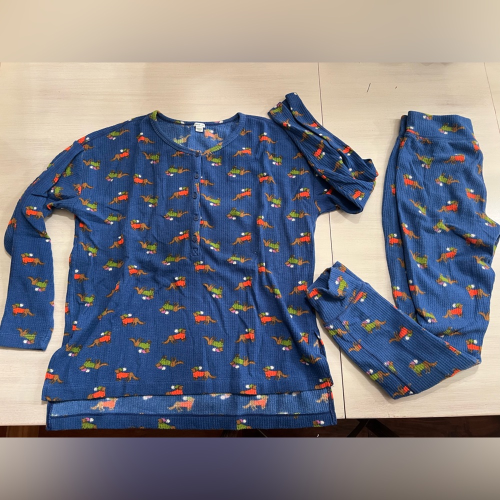 Aerie Dachshund Winter Dog Waffle Knit Thermal Pajama Set Size Medium